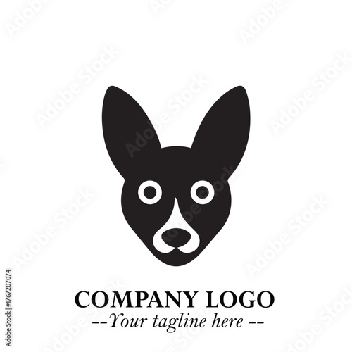 Cute Head of Dog Logo Symbol in Black on White Background with Modern Minimalist Design
