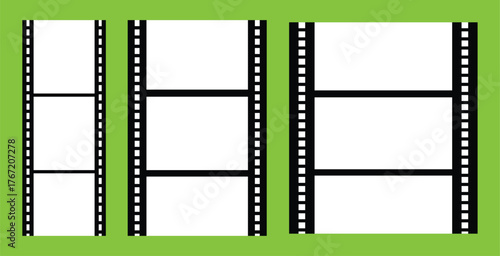 Photographic film in retro style, Film strip icon used for videography elements, cinema reel. Trendy editable camera roll effect design. Curved film strip.