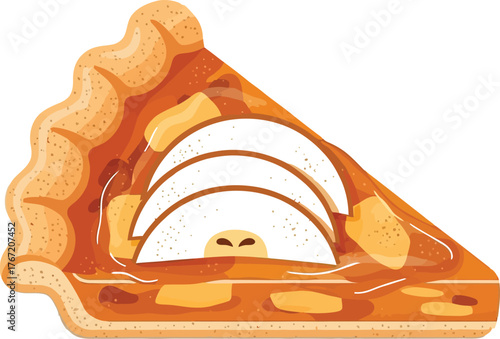 Delicious slice of apple pie with crust and filling on a white background view