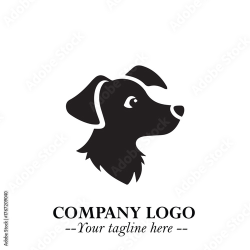 Cute Head of Dog Logo Symbol in Black on White Background with Modern Minimalist Design
