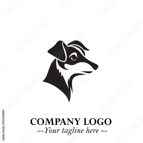 Cute Head of Dog Logo Symbol in Black on White Background with Modern Minimalist Design
