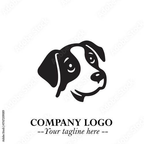 Cute Head of Dog Logo Symbol in Black on White Background with Modern Minimalist Design
