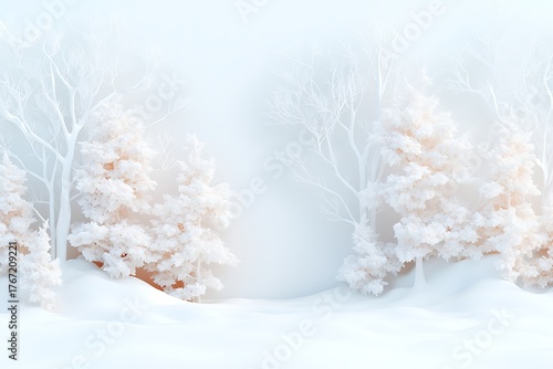 Serene Winter Landscape with Frosted Trees and Soft Snow Blanket in Soft Light