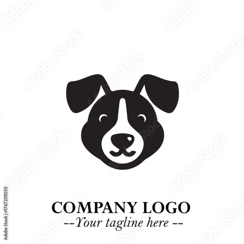Cute Head of Dog Logo Symbol in Black on White Background with Modern Minimalist Design
