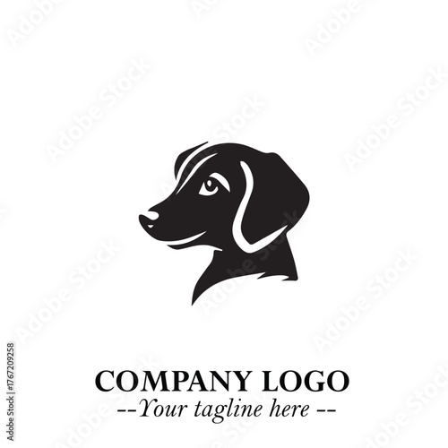 Cute Head of Dog Logo Symbol in Black on White Background with Modern Minimalist Design
