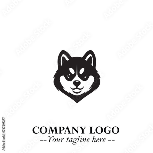 Cute Head of Dog Logo Symbol in Black on White Background with Modern Minimalist Design
