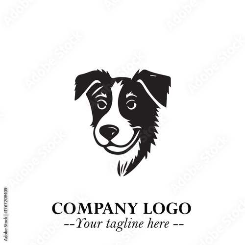 Cute Head of Dog Logo Symbol in Black on White Background with Modern Minimalist Design
