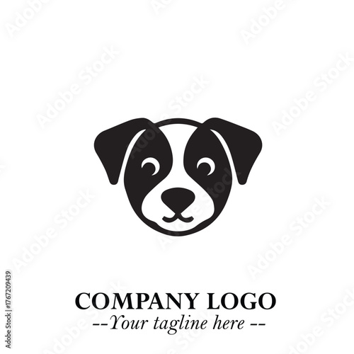 Cute Head of Dog Logo Symbol in Black on White Background with Modern Minimalist Design
