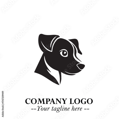 Cute Head of Dog Logo Symbol in Black on White Background with Modern Minimalist Design
