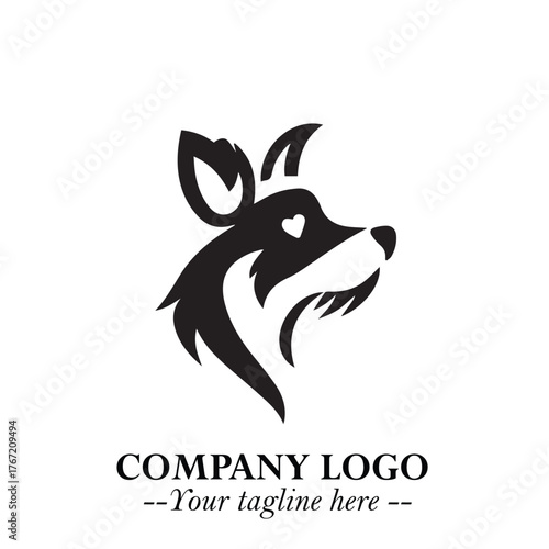 Cute Head of Dog Logo Symbol in Black on White Background with Modern Minimalist Design
