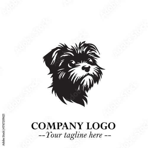Cute Head of Dog Logo Symbol in Black on White Background with Modern Minimalist Design
