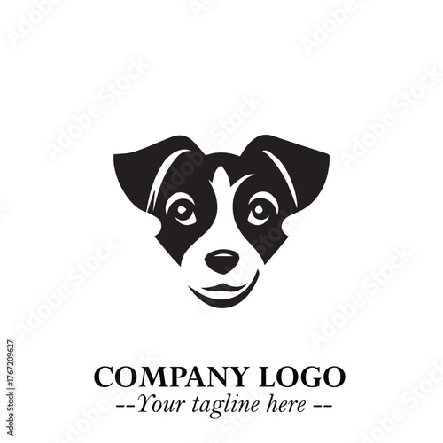 Cute Head of Dog Logo Symbol in Black on White Background with Modern Minimalist Design
