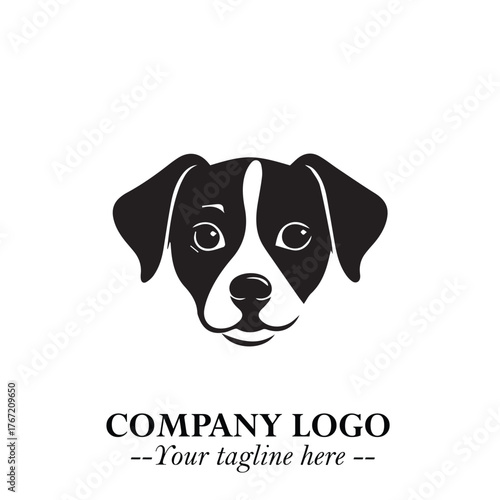 Cute Head of Dog Logo Symbol in Black on White Background with Modern Minimalist Design

