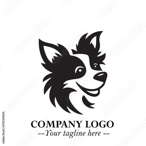 Cute Head of Dog Logo Symbol in Black on White Background with Modern Minimalist Design

