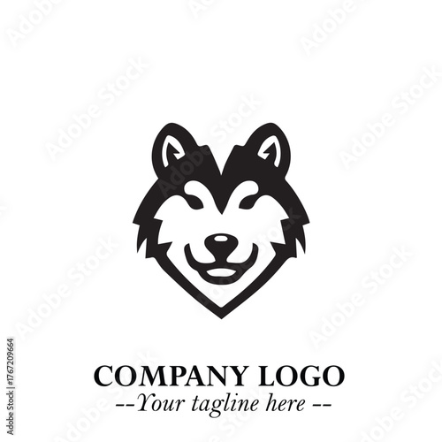 Cute Head of Dog Logo Symbol in Black on White Background with Modern Minimalist Design
