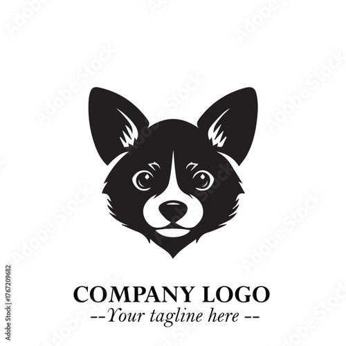 Cute Head of Dog Logo Symbol in Black on White Background with Modern Minimalist Design
