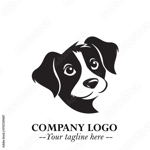 Cute Head of Dog Logo Symbol in Black on White Background with Modern Minimalist Design
