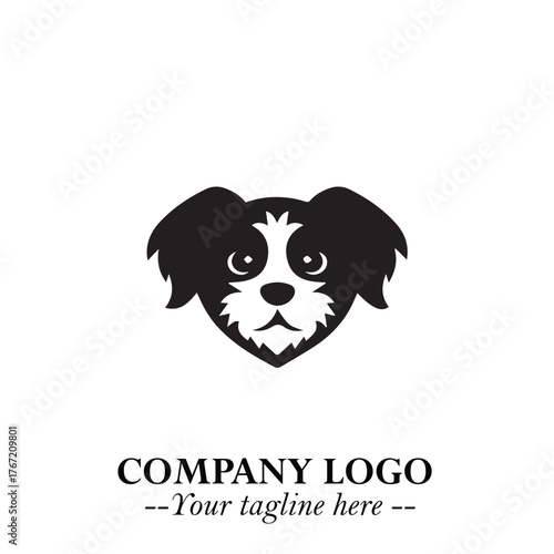Cute Head of Dog Logo Symbol in Black on White Background with Modern Minimalist Design
