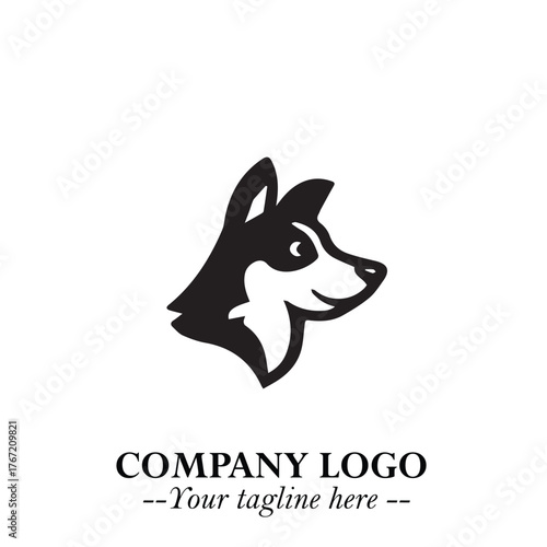 Cute Head of Dog Logo Symbol in Black on White Background with Modern Minimalist Design
