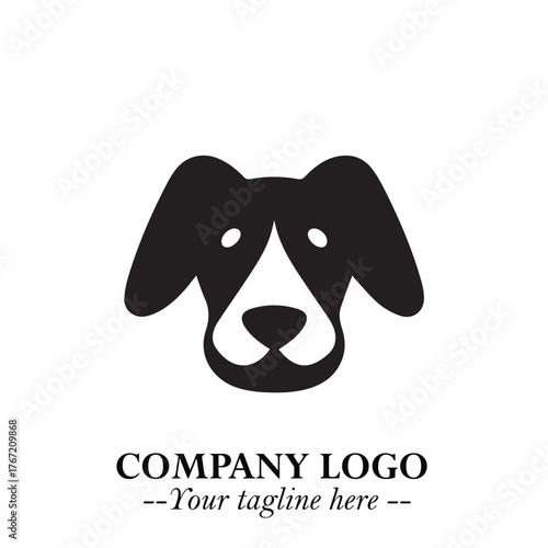 Cute Head of Dog Logo Symbol in Black on White Background with Modern Minimalist Design
