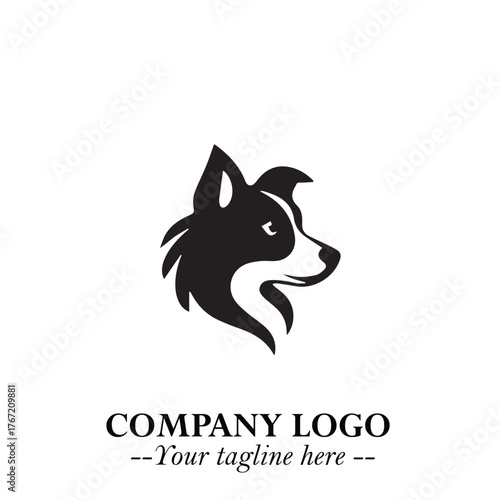 Cute Head of Dog Logo Symbol in Black on White Background with Modern Minimalist Design
