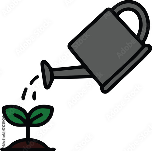 watering can with green plant vector illustration