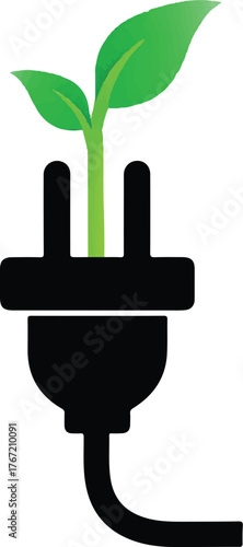 green energy concept with a green plant growing inside of a electric plug