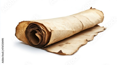 Old paper or parchment scroll isolated on wood