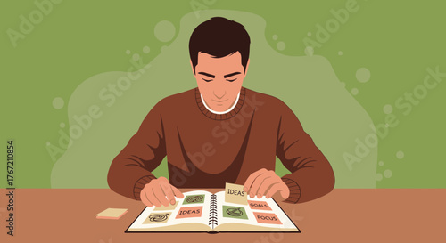 A Person Organizing Thoughts And Planning Goals Through Visualization