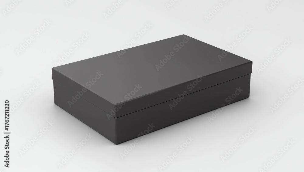 Fototapeta premium Black horizontal thin blank box from front top side far angle. 3D illustration isolated on white background