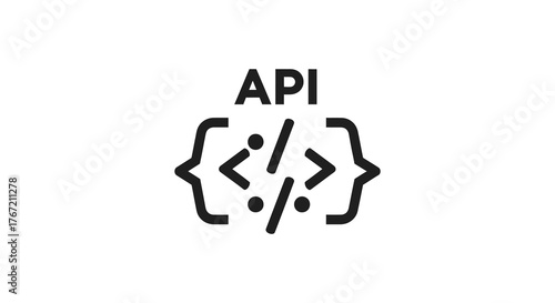 Abstract api concept with code brackets and programming symbols representing software development and integration