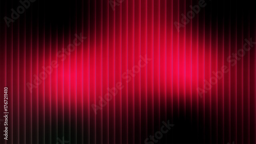Neon Vertical Stripes, Glass ripple texture with gradient background Black, Red. Elegant red velvet theater curtain backdrop with dynamic striped lines and gradient lighting for a digital stage design