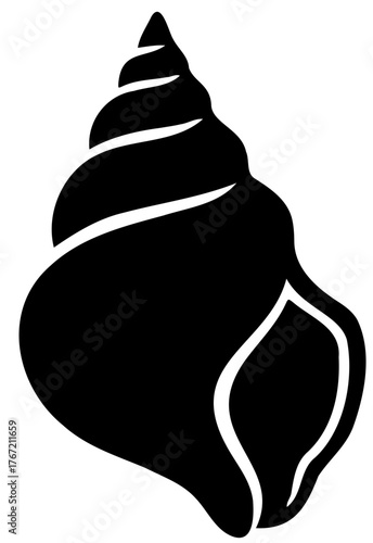 Black Silhouette of a Sea Snail Shell: Simple Coastal Decoration Stencil