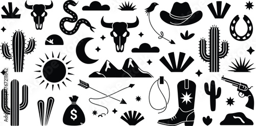 Western silhouette Bundle cactus bull skull