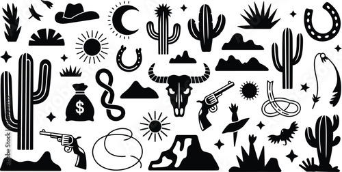 Western silhouette bundle desert objects cactus