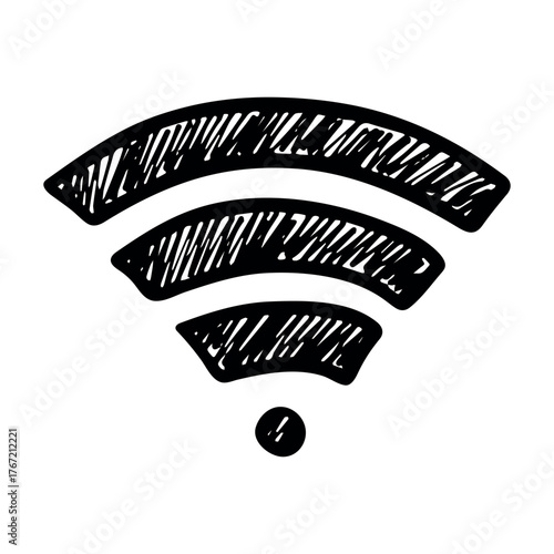 Hand drawn free wifi spot zone sign Public wi-fi area sign Wireless internet clipart in doodle style Single element for print, web, design, decor 3G, 4G, 5G, 6G, IoT