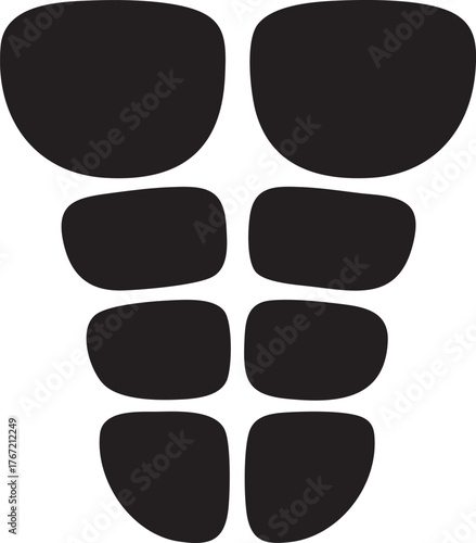 Black Vector Six Pack Abs Icon — Fitness Body Muscular Torso Silhouette Illustration