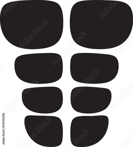 Black Vector Six Pack Abs Icon — Fitness Body Muscular Torso Silhouette Illustration