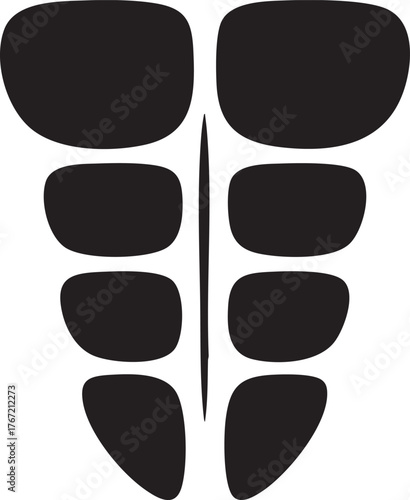 Black Vector Six Pack Abs Icon — Fitness Body Muscular Torso Silhouette Illustration