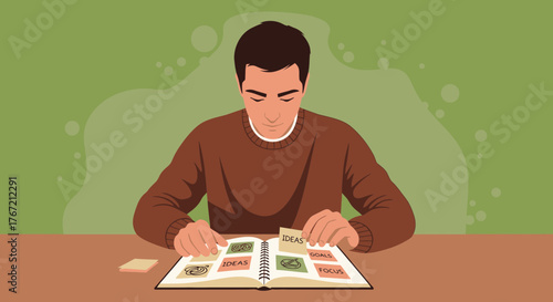 A Person Organizing Thoughts And Planning Goals Through Visualization