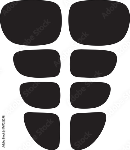 Black Vector Six Pack Abs Icon — Fitness Body Muscular Torso Silhouette Illustration