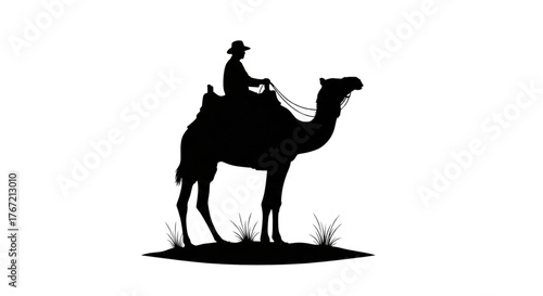 Silhouette Camel Rider Desert Travel Adventure Journey Icon Symbol for Tourism Expedition