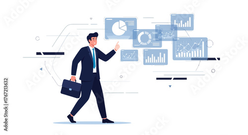 Business Leader Presenting Data Visualization And Business Analytics In Modern Style