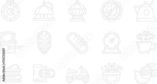 Essential Lifestyle Icons: A visually appealing collection of minimalistic line art icons, each representing an aspect of daily living, conveying simplicity and elegance.