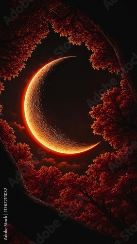 Red Solar Eclipse Surrounded by Fiery Clouds — Dramatic Cosmic Scene