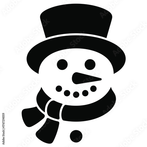 Festive snowman graphic design perfect for holiday greeting cards and cheerful winter promotions with a classic black and white aesthetic and simple minimalist design