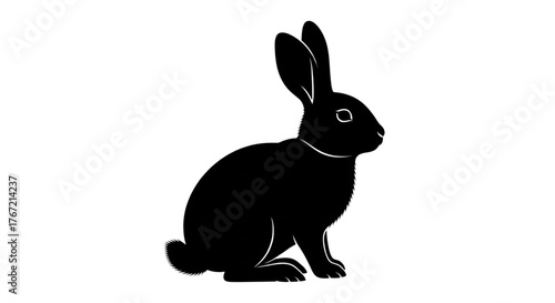 Black Rabbit Silhouette Sitting Alert Profile Icon for Easter Spring Holiday Web Design Element