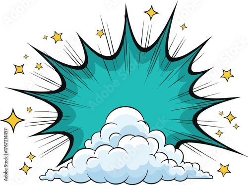 Comic Book Explosion with Cloud and Stars.
