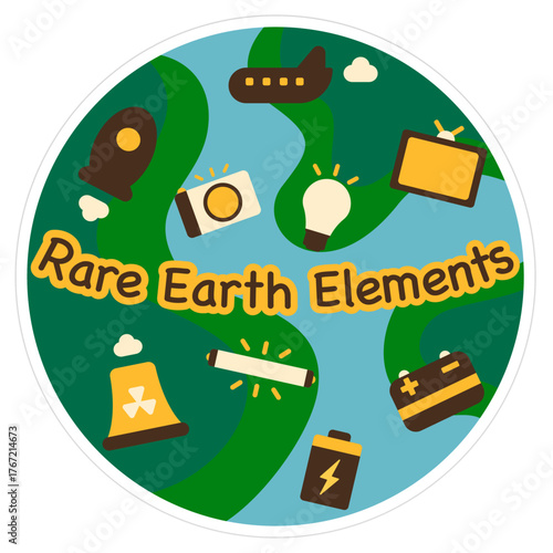 Products of Rare earth elements (REEs) illustration. Earth and Rare earth elements illustration.

