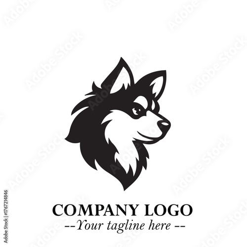 Cute Head of Dog Logo Symbol in Black on White Background with Modern Minimalist Design
